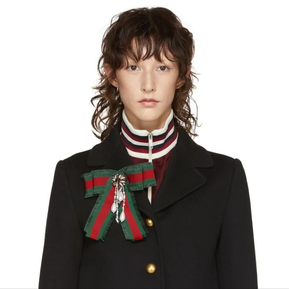 Gucci Iconic Bow Stripe Green Red Jewerly Brooch - Picture 7 of 14